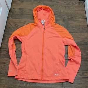 Under Armour Storm full zip hooded jacket, bright orange w/ nylon fleece lining